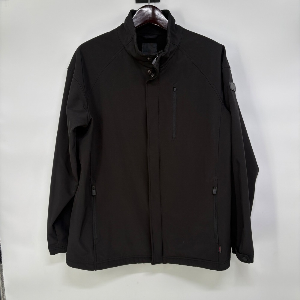 Tumi Mens Black Softshell Full Zip Jacket Travel Stand Collar Pockets Size XL